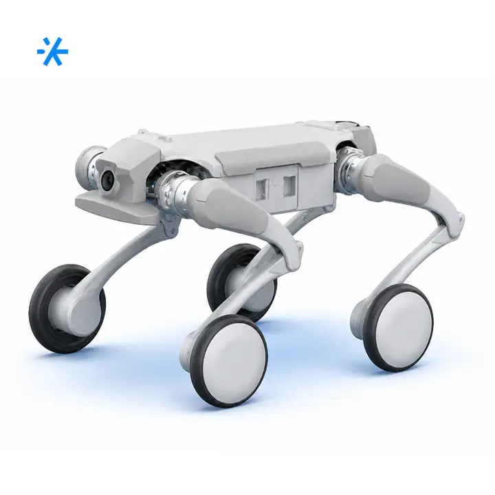 Колёсно-шагающий робот Inchbot L1-W EDU с колёсами на лапах на белом фоне
